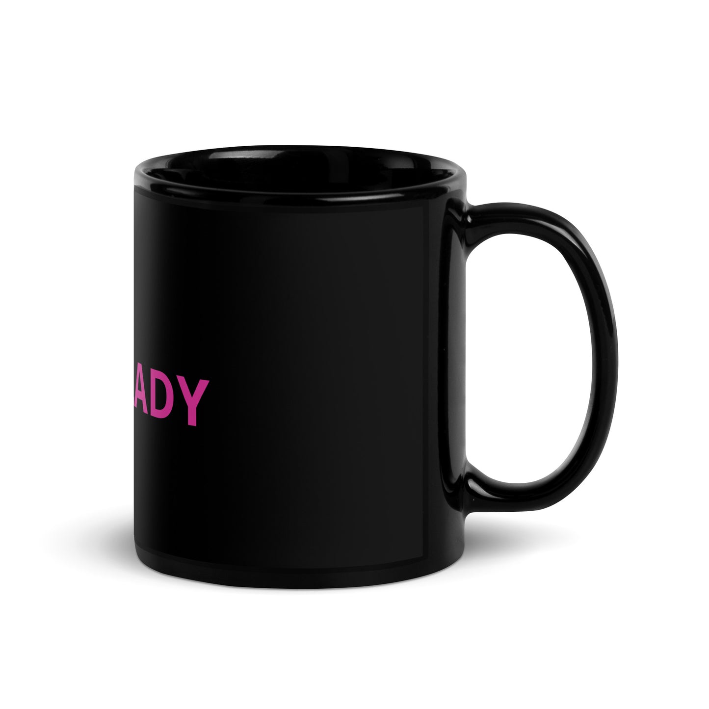 Schwarze glänzende Tasse mit Aufschrift "Boss Lady" in pink